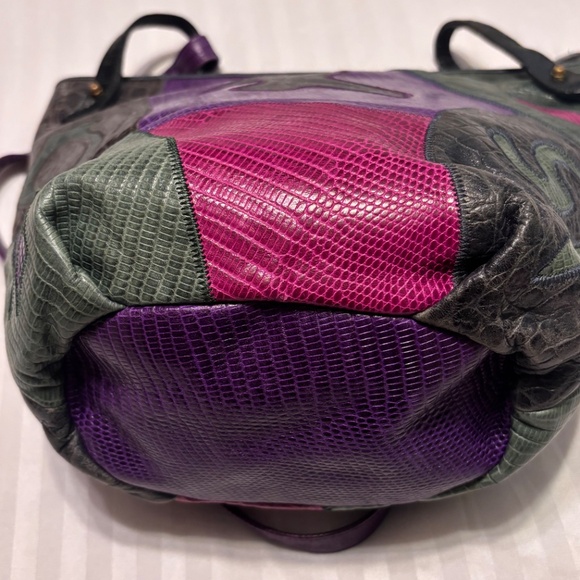 SHARIF Handbag Green Purple & Red Embossed Leather Full Zip - Picture 12 of 14